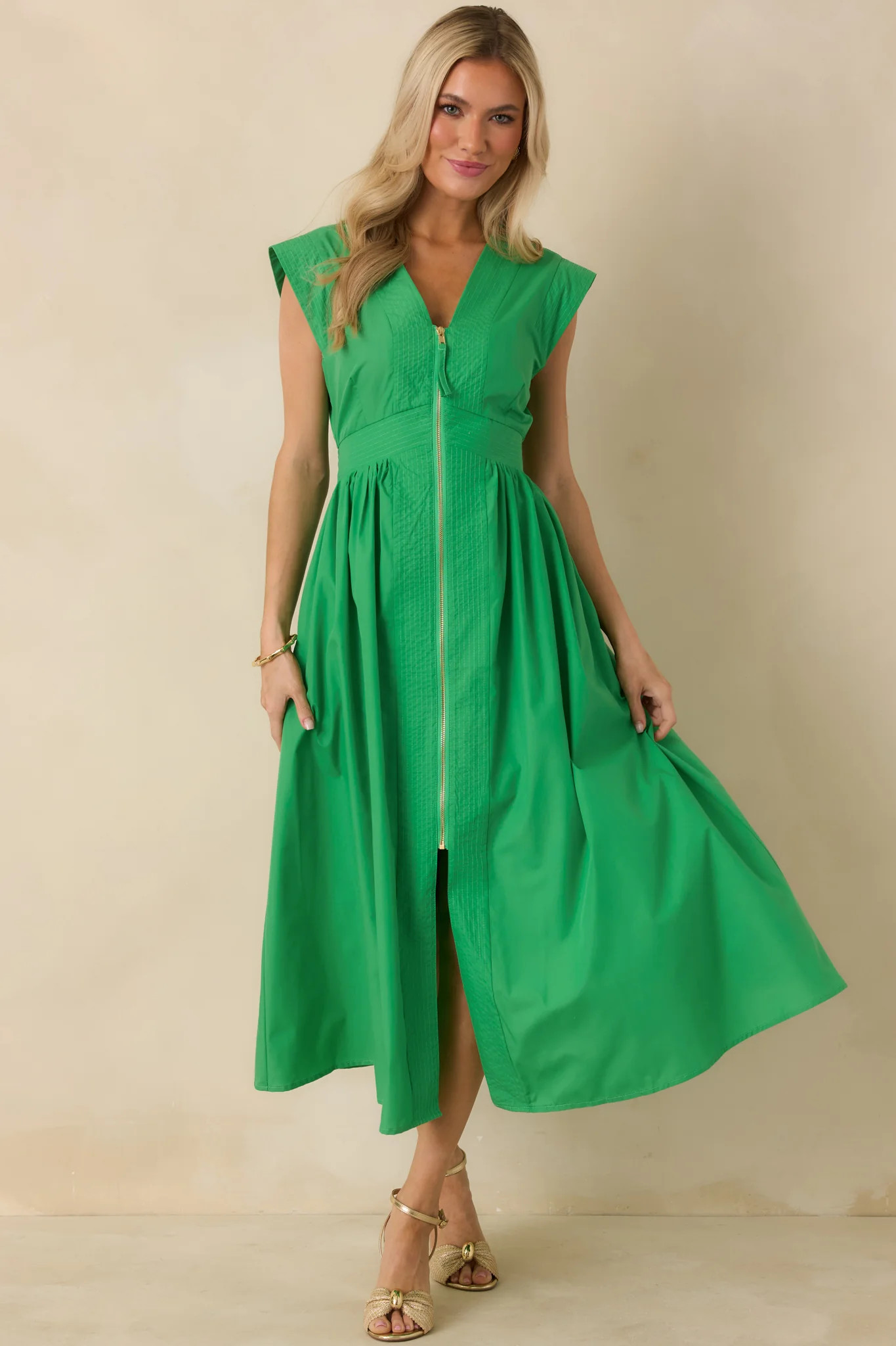 The Adeline Green Zip Up Midi Dress | Red Dress