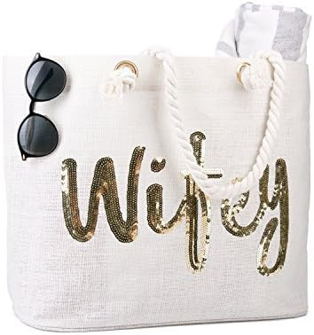 ElegantPark Wifey Tote Bridal Shower Gift Wedding Bride Gifts Honeymoon Wedding Beach Bag Jute Bag w | Amazon (US)