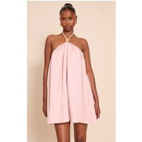 Baby Pink Halterneck Trim Detail Smock Dress | PrettyLittleThing US