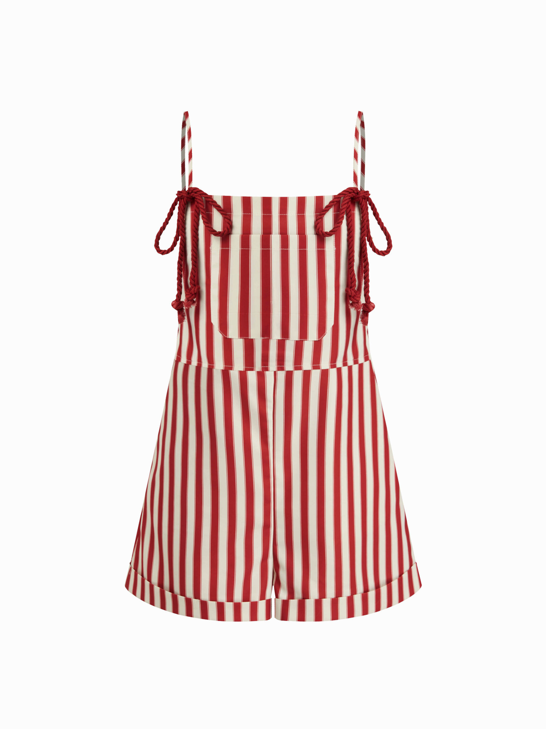 Woven Square Neck Stripe Knotted Roll Hem Romper For Vacation | Cider