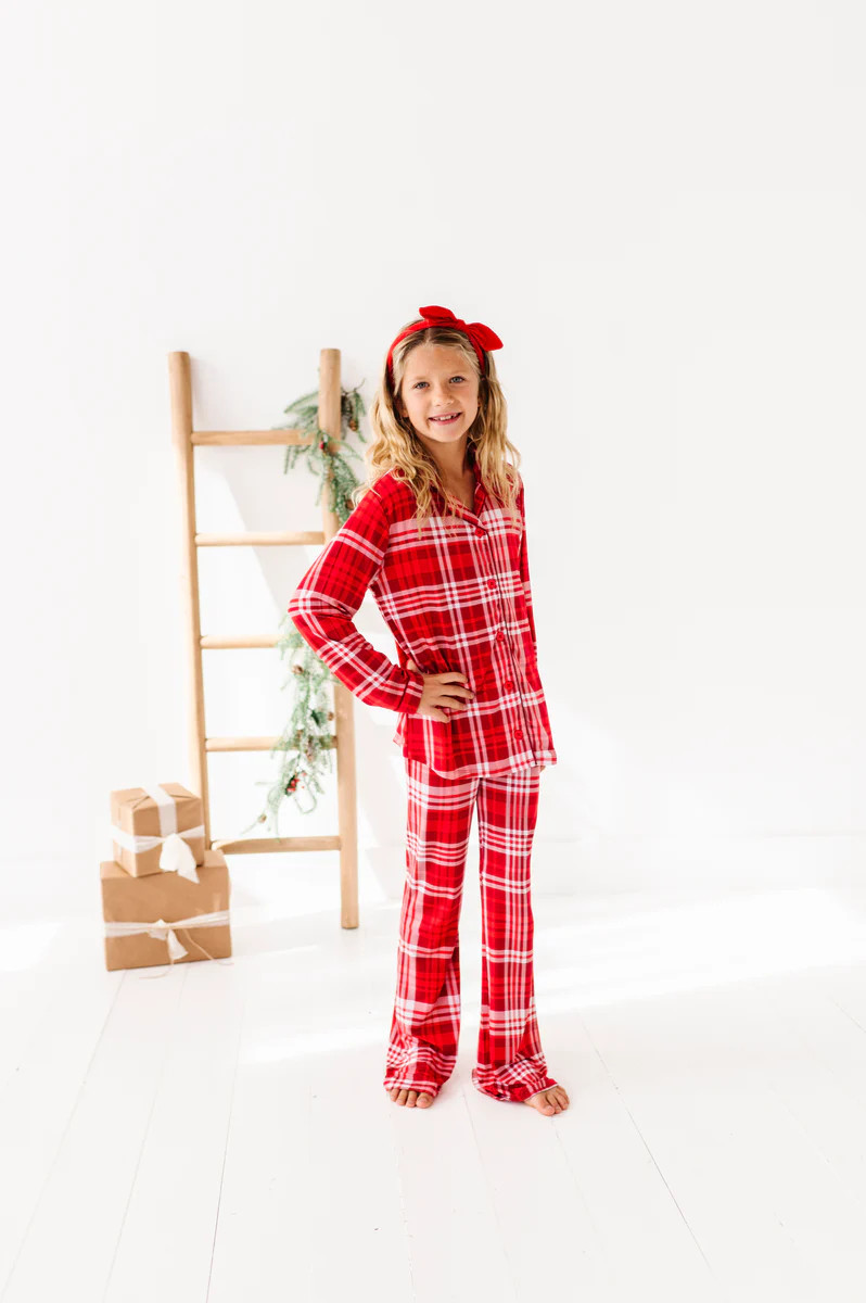 Red Plaid Girls Flare Set | Little Pajama Co.