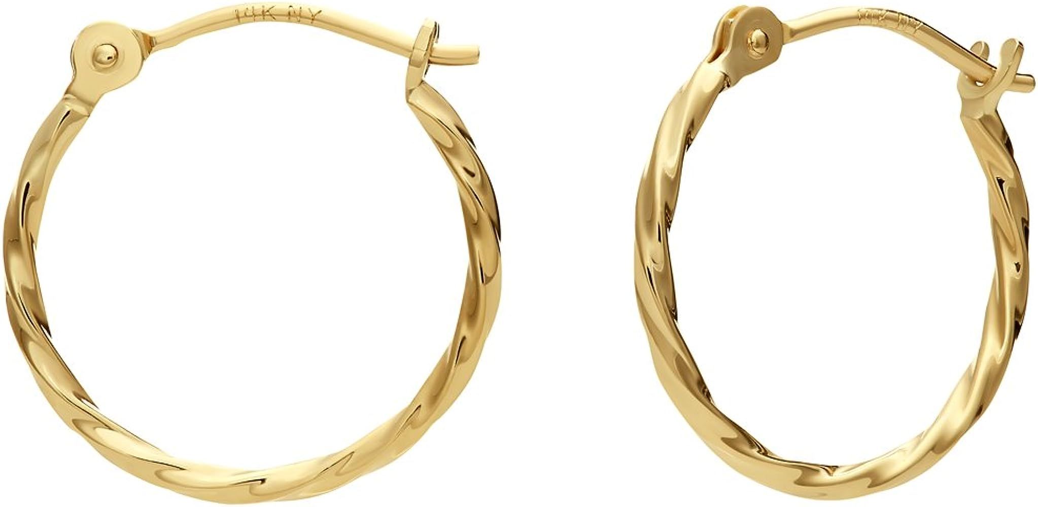 14k Yellow Gold Twisted Round Hoop Earrings | Amazon (US)