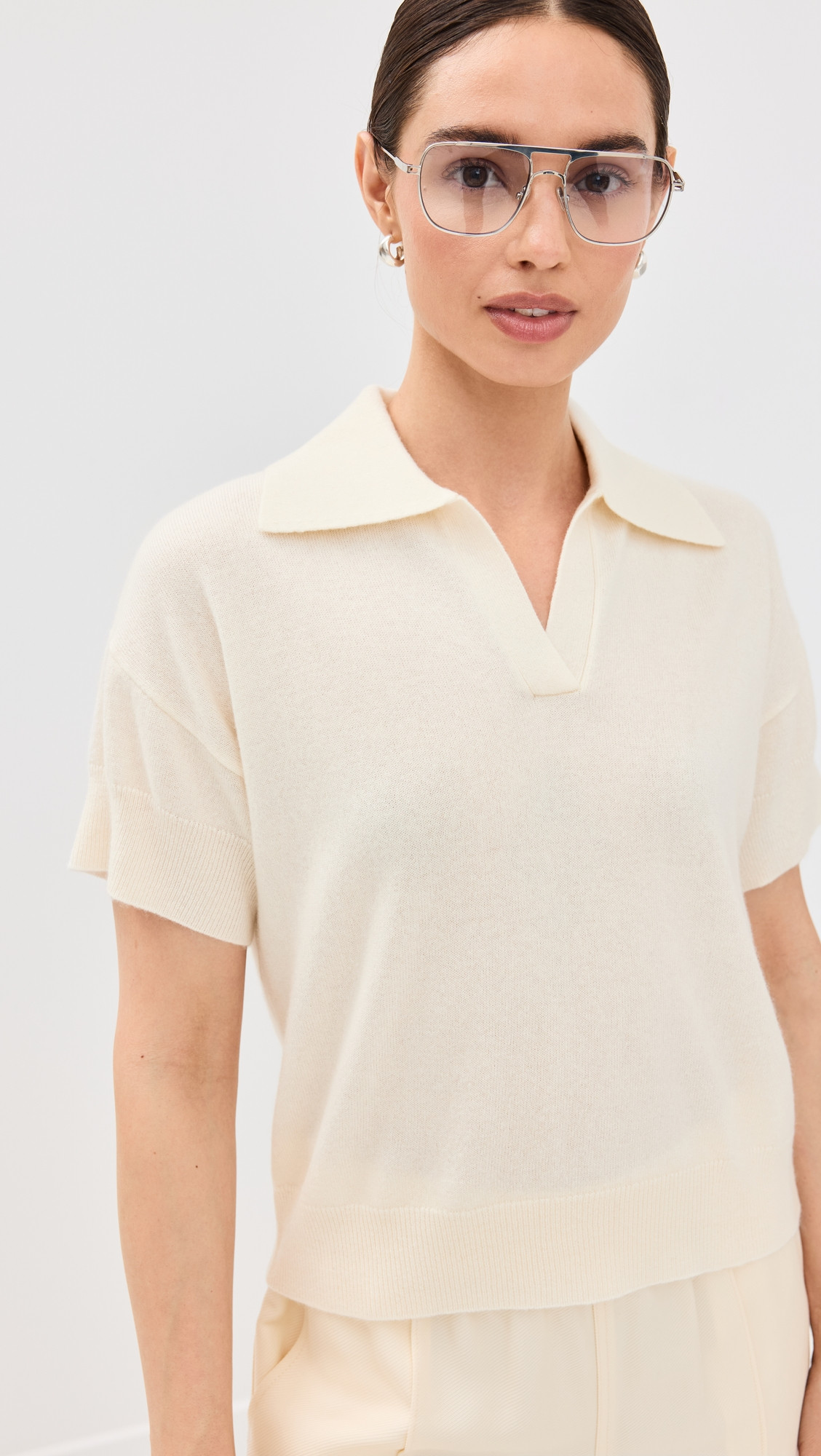 Sablyn Cashmere Mirabelle Relaxed Short Sleeve Polo Gardenia L | Shopbop