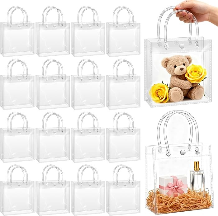 BadenBach 16 Pack Clear Gift Bags with Handles, 6.9" x 6.9" x 3.5" Small Reusable Plastic Party F... | Amazon (US)