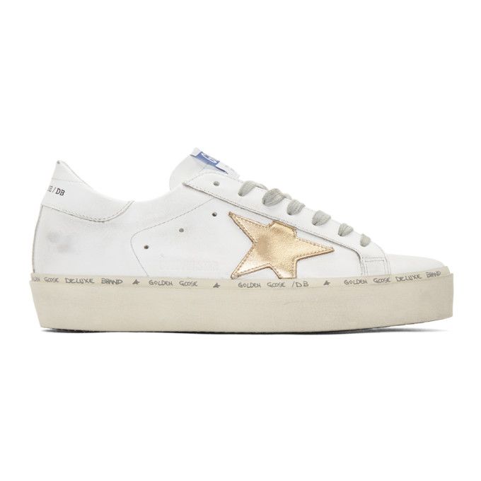 Golden Goose White and Gold Hi Star Sneakers | SSENSE 