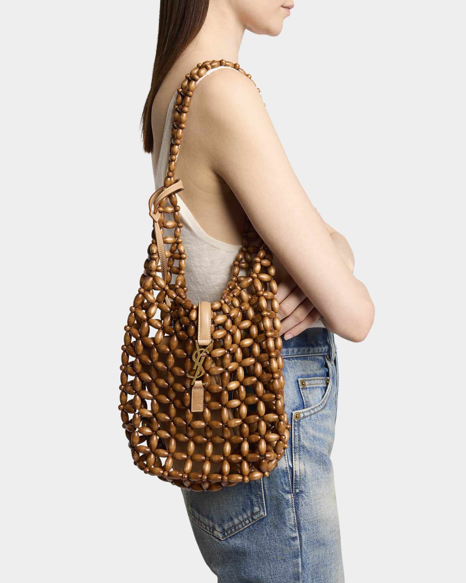 Le 5 A 7 YSL Beaded Wood Hobo Bag | Neiman Marcus