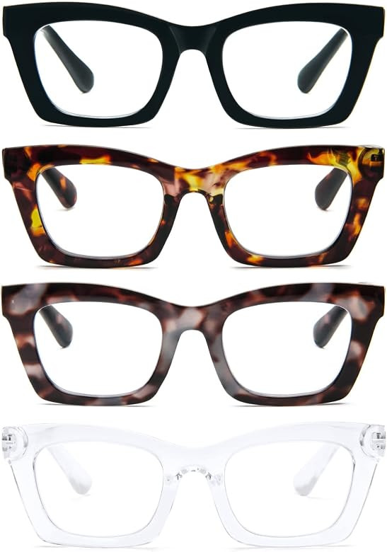 prtcslwd 4 Pack Reading Glasses for Women Oprah Style Oversized Square Spring Hinge Blue Light Bl... | Amazon (US)