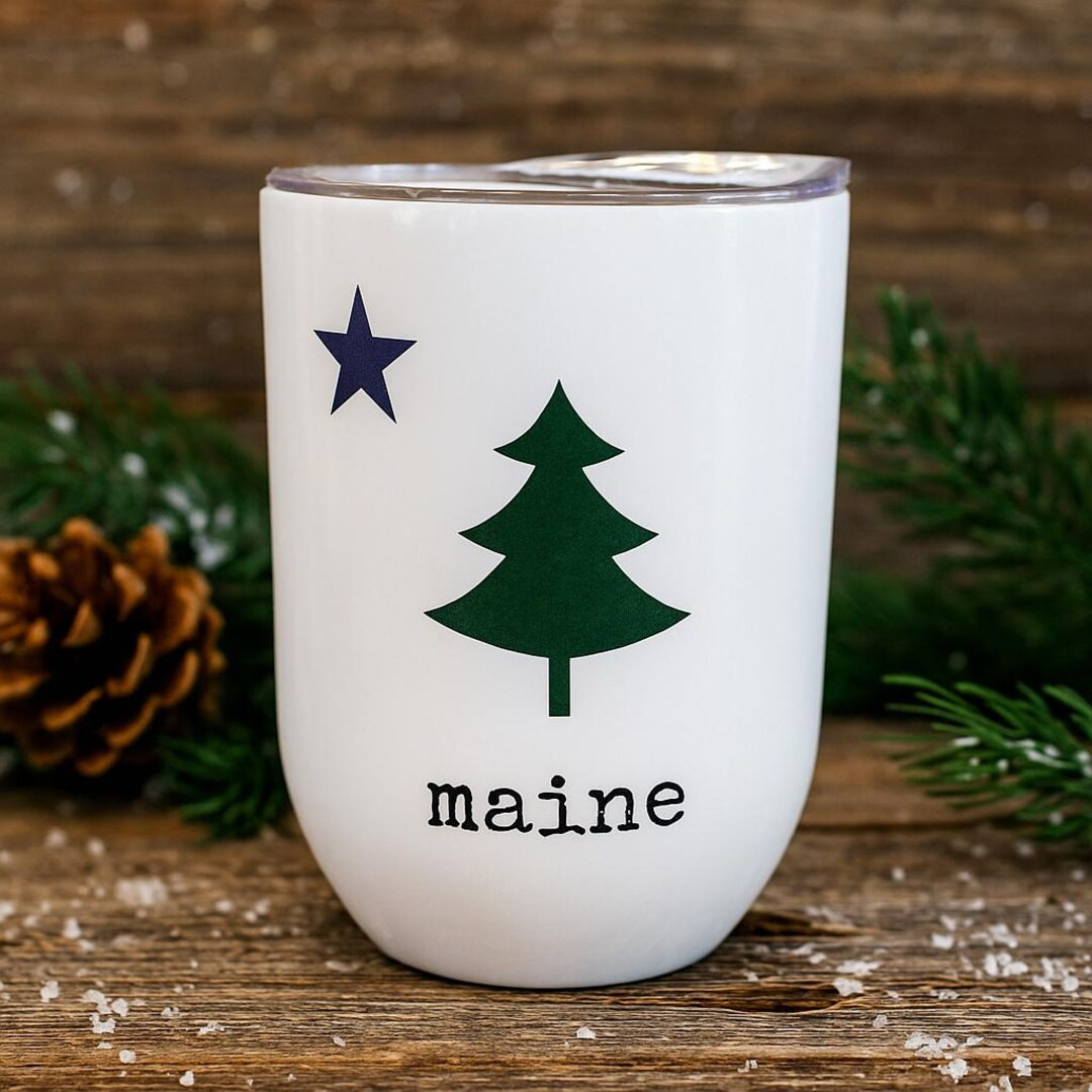 Maine Pine Tree Star Flag Wine Tumbler – 12 Oz Stainless Steel Cup | Vintage Maine Flag Gift | ... | Etsy (US)