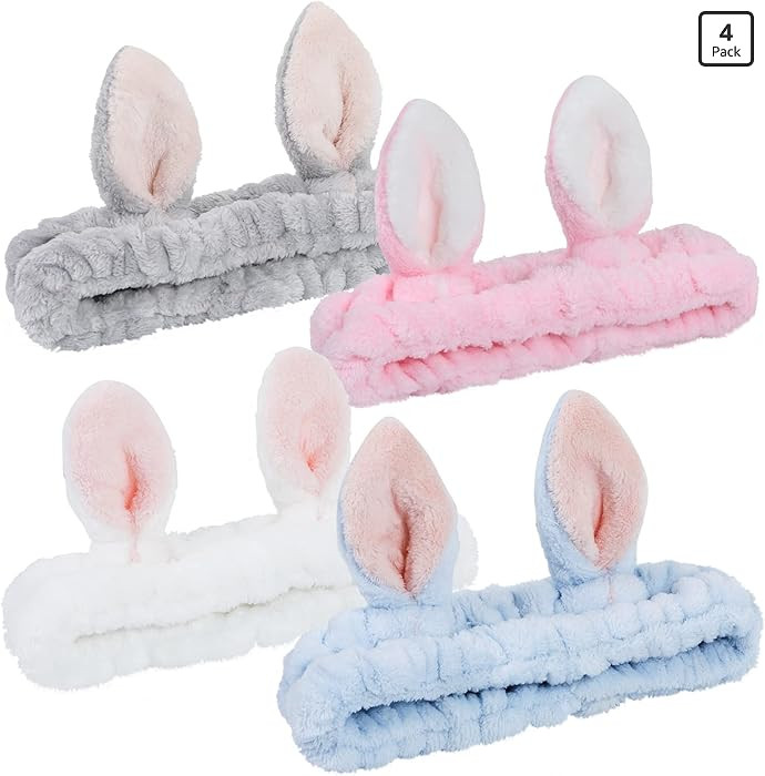 4 Pack Elastic Makeup Headbands for Women, Girls' Soft Flannel Bunny Ears Headbands Head Wraps, S... | Amazon (US)