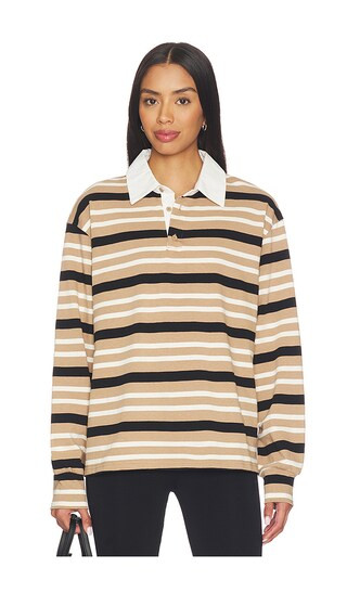 Sashia Polo Top in Brown Stripe | Revolve Clothing (Global)