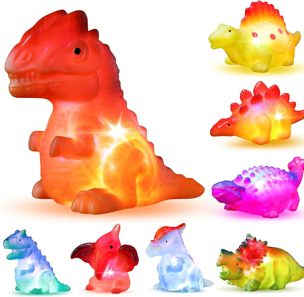8 Pack Light up No Hole Dinosaur Bath Toy Set, Flashing Color Changing Light in Water, Floating D... | Amazon (US)