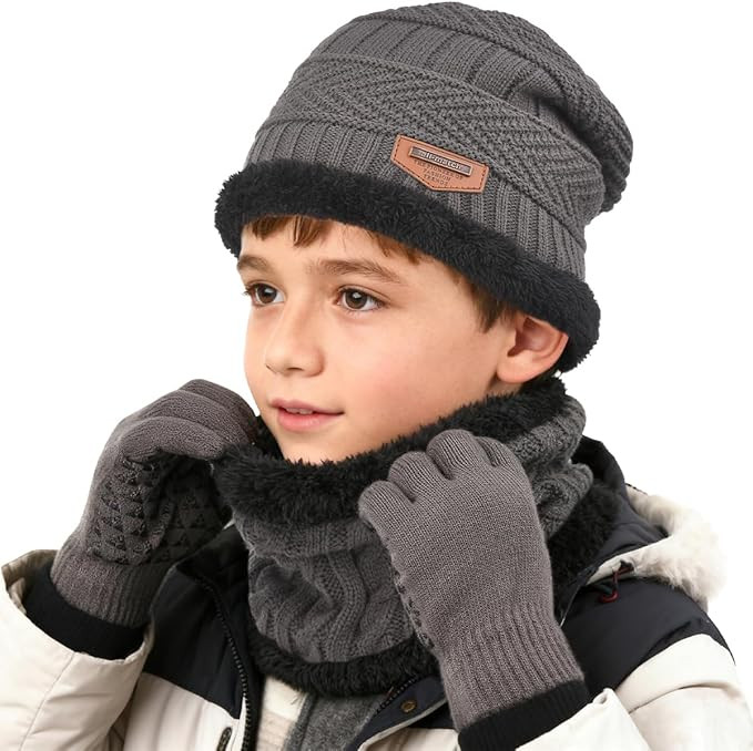 Kids Winter Hat Scarf&Touchscreen Gloves Set，Knitted Beanie with Fleece Lining, Neck Warmer for... | Amazon (US)