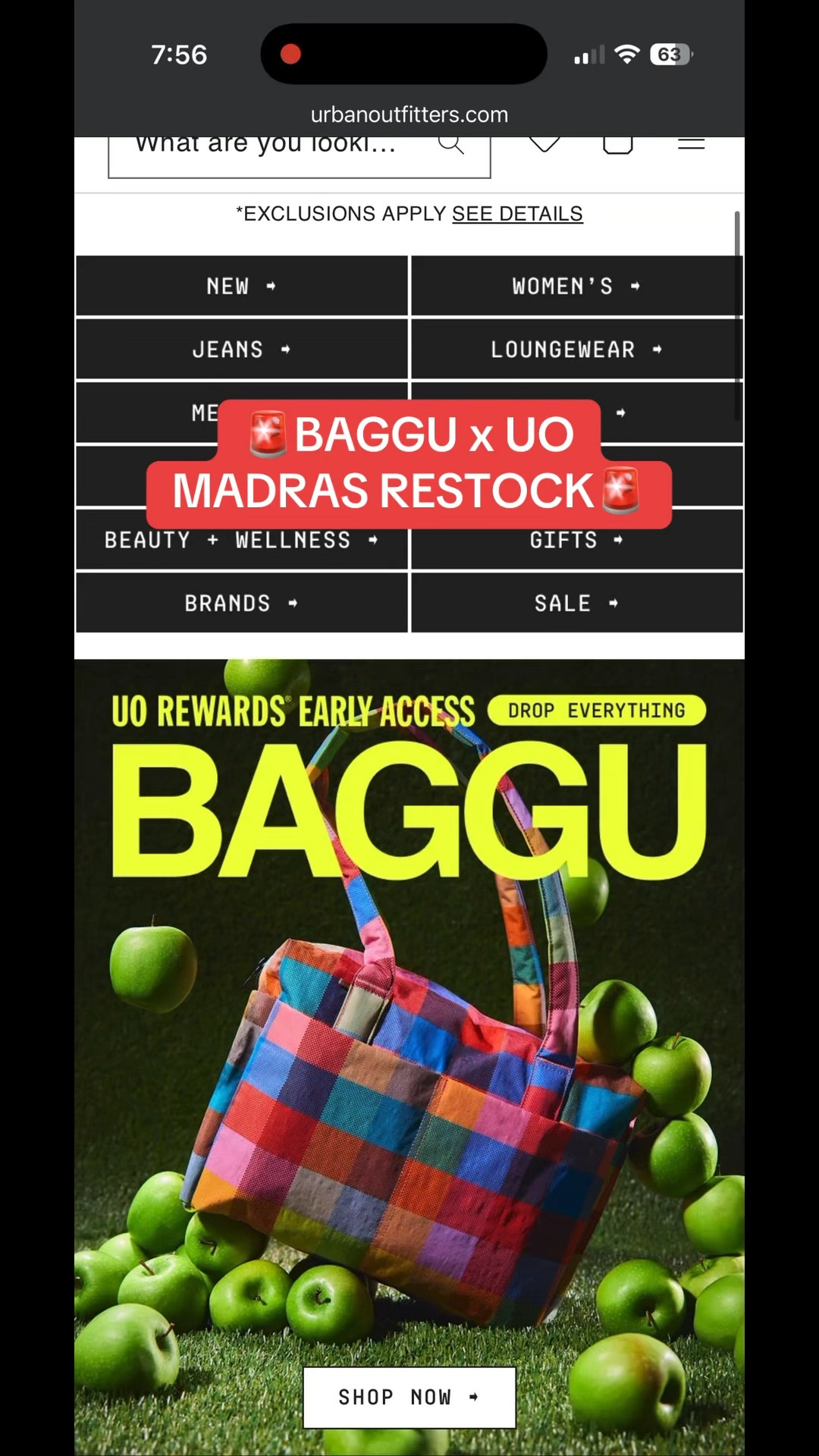 🏃🏻‍♀️Run to Urban Outfitters! They finally restocked the Baggu Madras print! Get them before they sell out again!

🚨You must be an UO Rewards member to gain early access.