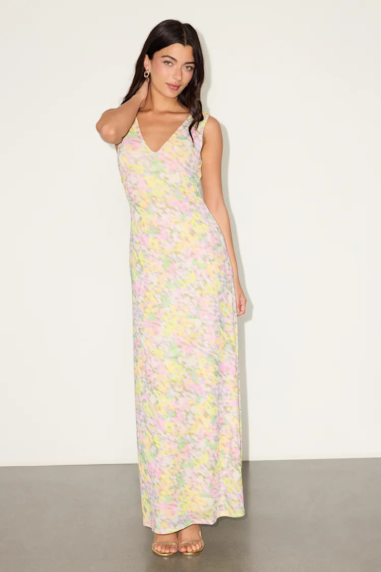 Earhart Yellow Multi Floral Mesh Maxi Dress | Lulus