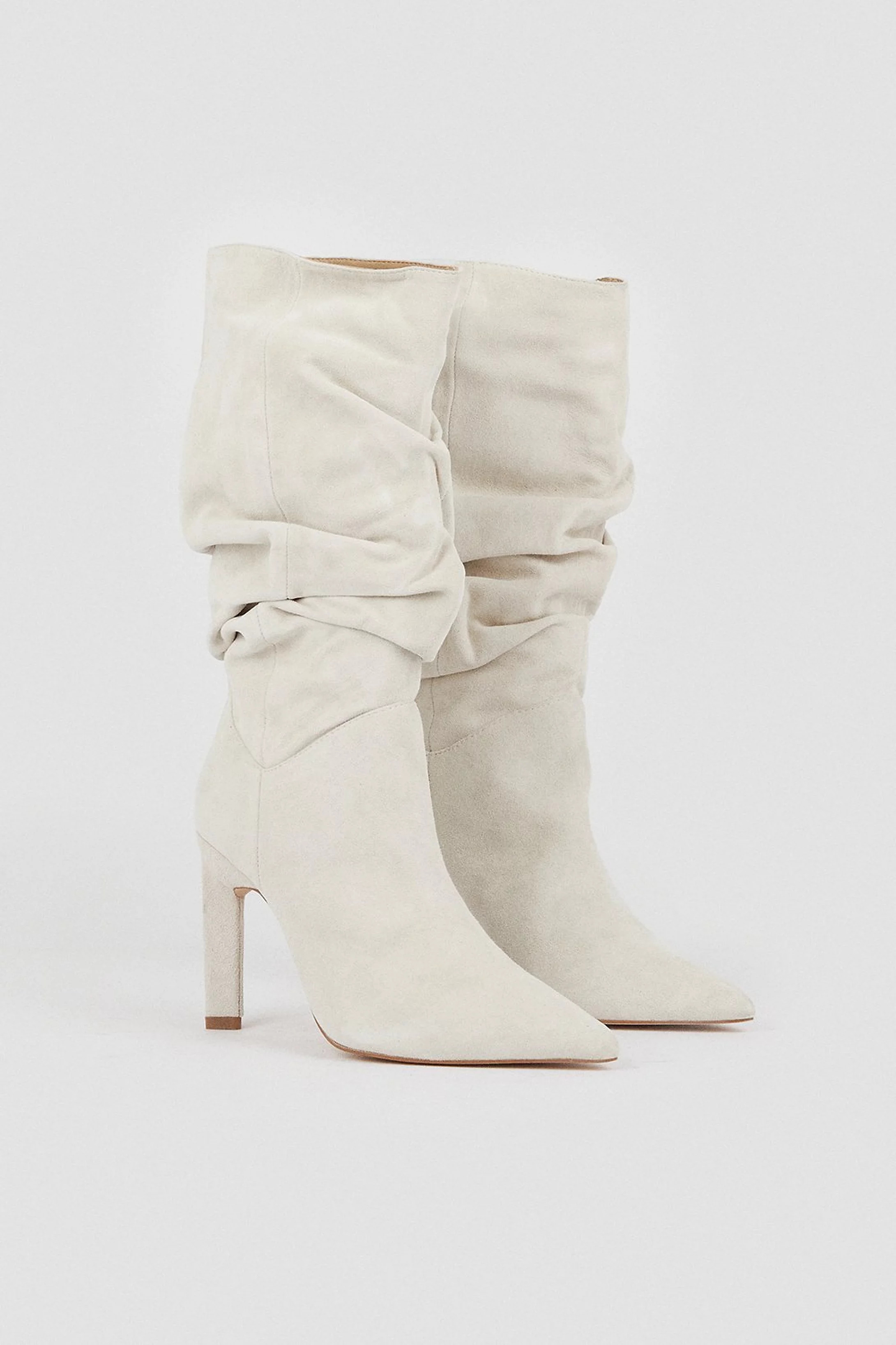 Suede Mid Calf Slouch Heeled Boot | Karen Millen UK + IE + DE + NL