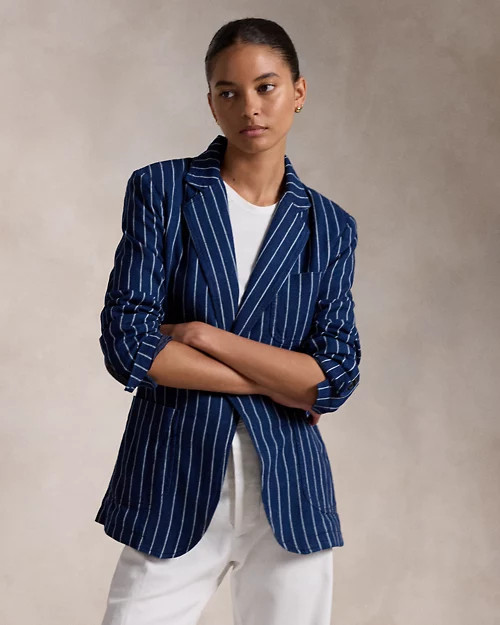 Pinstripe Linen-Cotton Blazer for Women | Ralph Lauren® UK | Ralph Lauren (UK)
