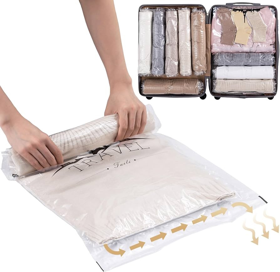 TAILI 12 Pack Travel Compression Bags, Roll Up Space Saver Bags (6 Large+6 Medium), No Vacuum Nee... | Amazon (US)