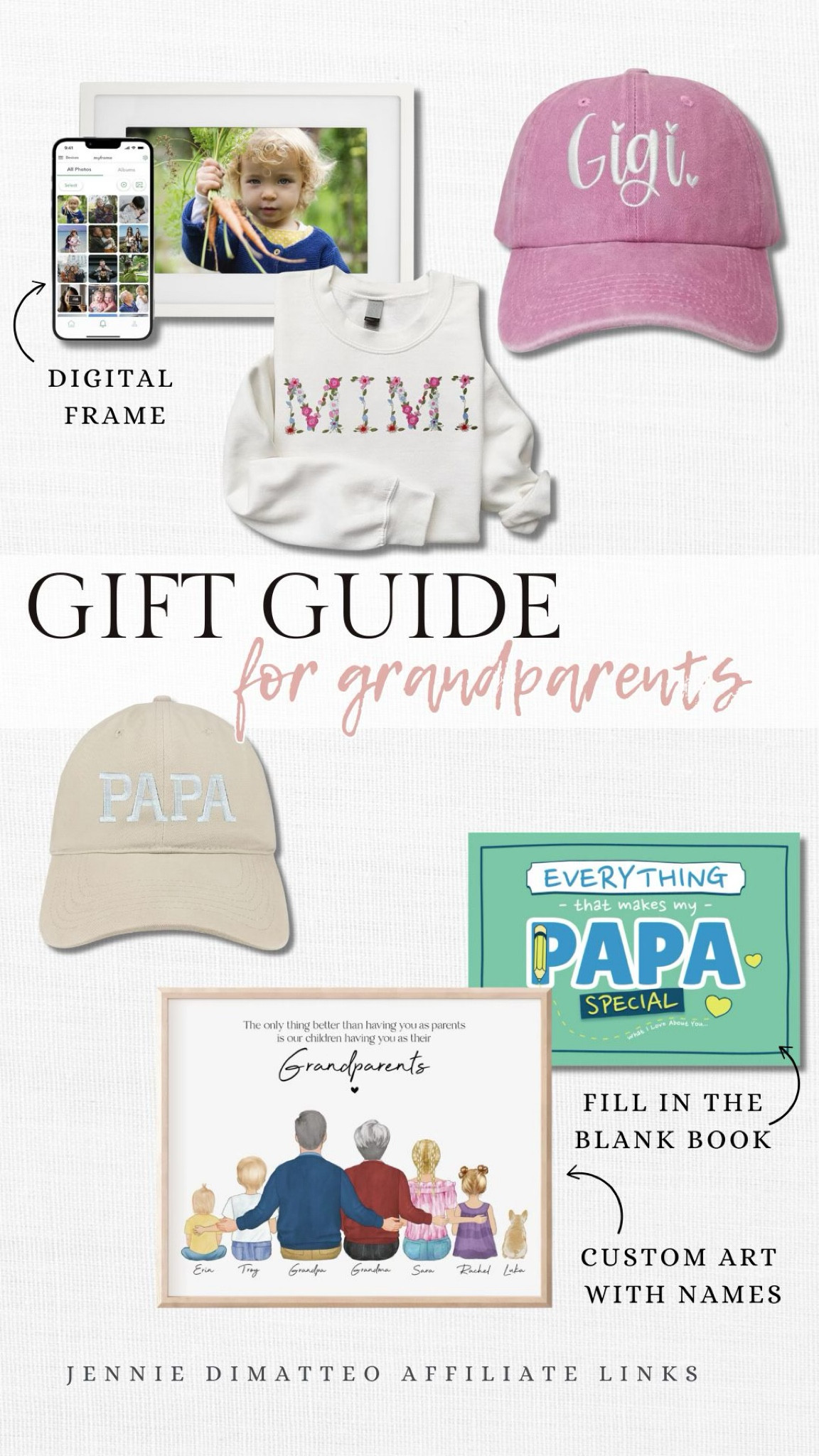 Gift Ideas for grandparents! I love giving my parents fun grandparent shirts and hats because they are so proud to wear them! Last year we got them the digital frame and it was a huge hit! My kids loved filling in this book as a gift too!

Gift Guide for grandparents. Gift ideas for grandparents.
Grandparent gift. Gift ideas for grandpas. Gift ideas for grandmas.
Digital picture frame.
Custom gift ideas. Papa Gifts. Mimi Gifts. Gigi Gifts 


#LTKFamily #LTKGiftGuide #LTKHoliday
