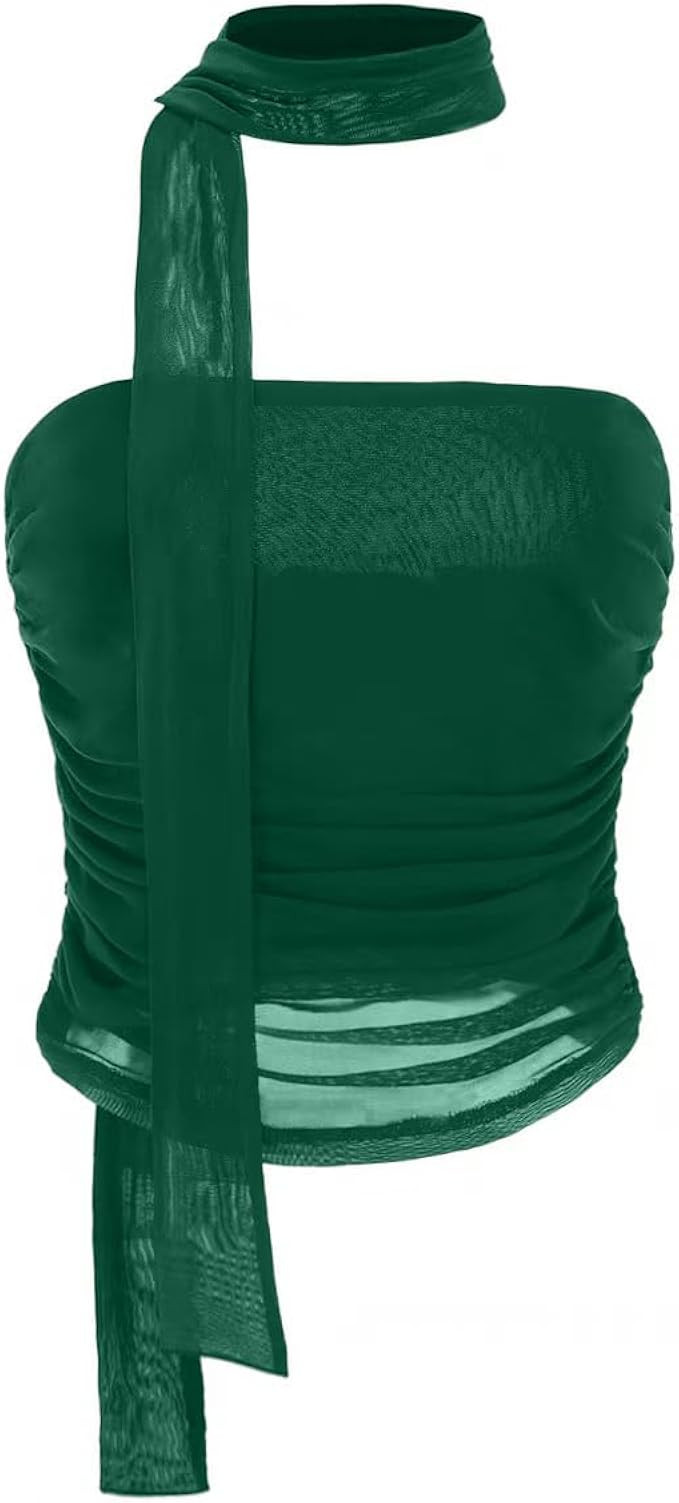 Women's Leopard Print Tube Top Cheetah Print Top Ruched Strapless Mesh Halter Tops for Women Goin... | Amazon (US)