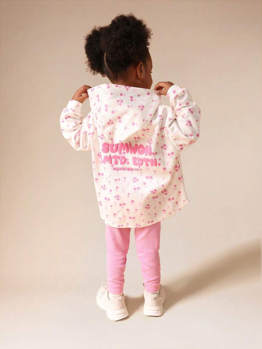 SUMWON Oversized Girls Floral Print Hoodie Set Without Drawstring Hood And Matching Leggings For ... | SHEIN