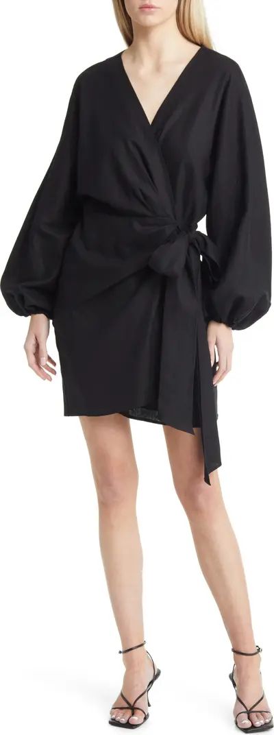 Amour Long Sleeve Linen Blend Wrap Dress | Nordstrom