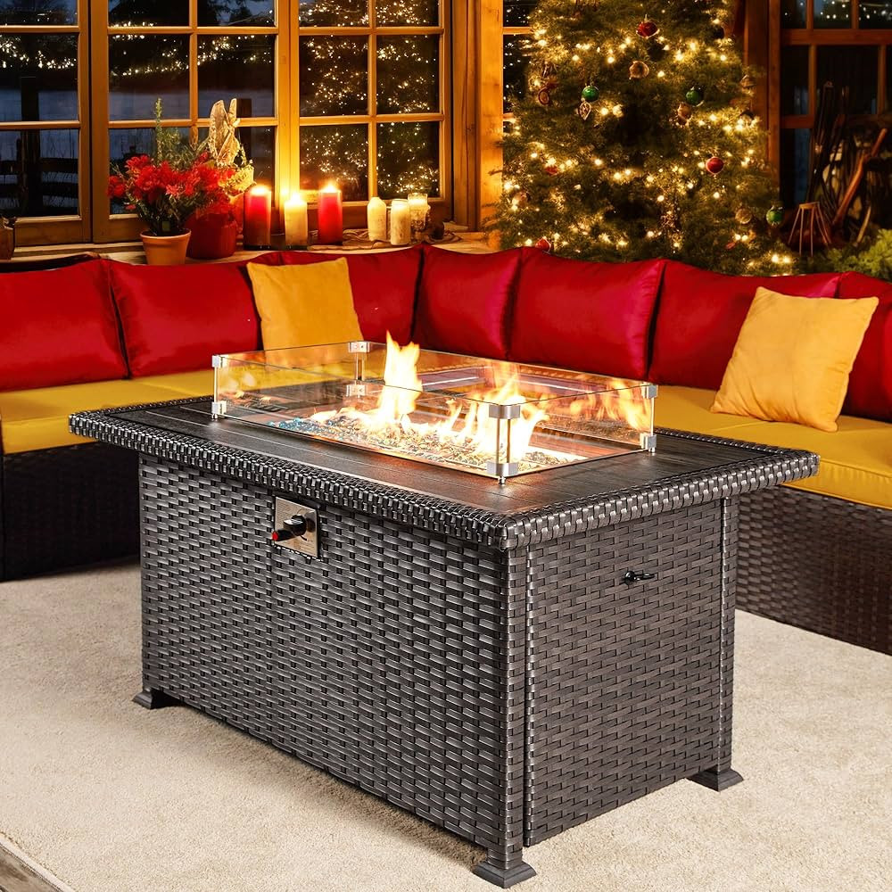 HOMREST Propane Fire Pit Table, 50 Inch 50,000 BTU Auto-Ignition Gas Fire Pit Table Rectangular,W... | Amazon (US)