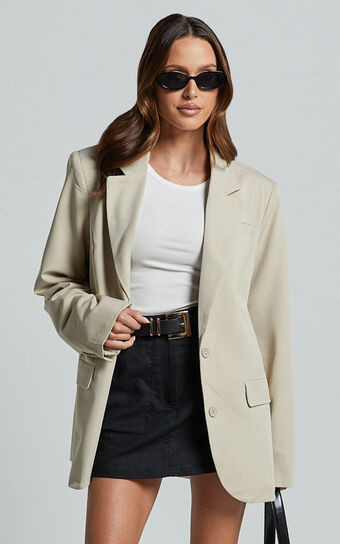 Lorcan Blazer - Oversized Boyfriend Fit Blazer in Stone | Showpo (US, UK & Europe)
