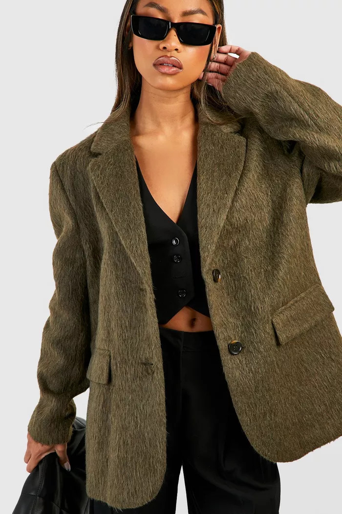 Oversized Textured Wool Blazer | boohoo (US & Canada)