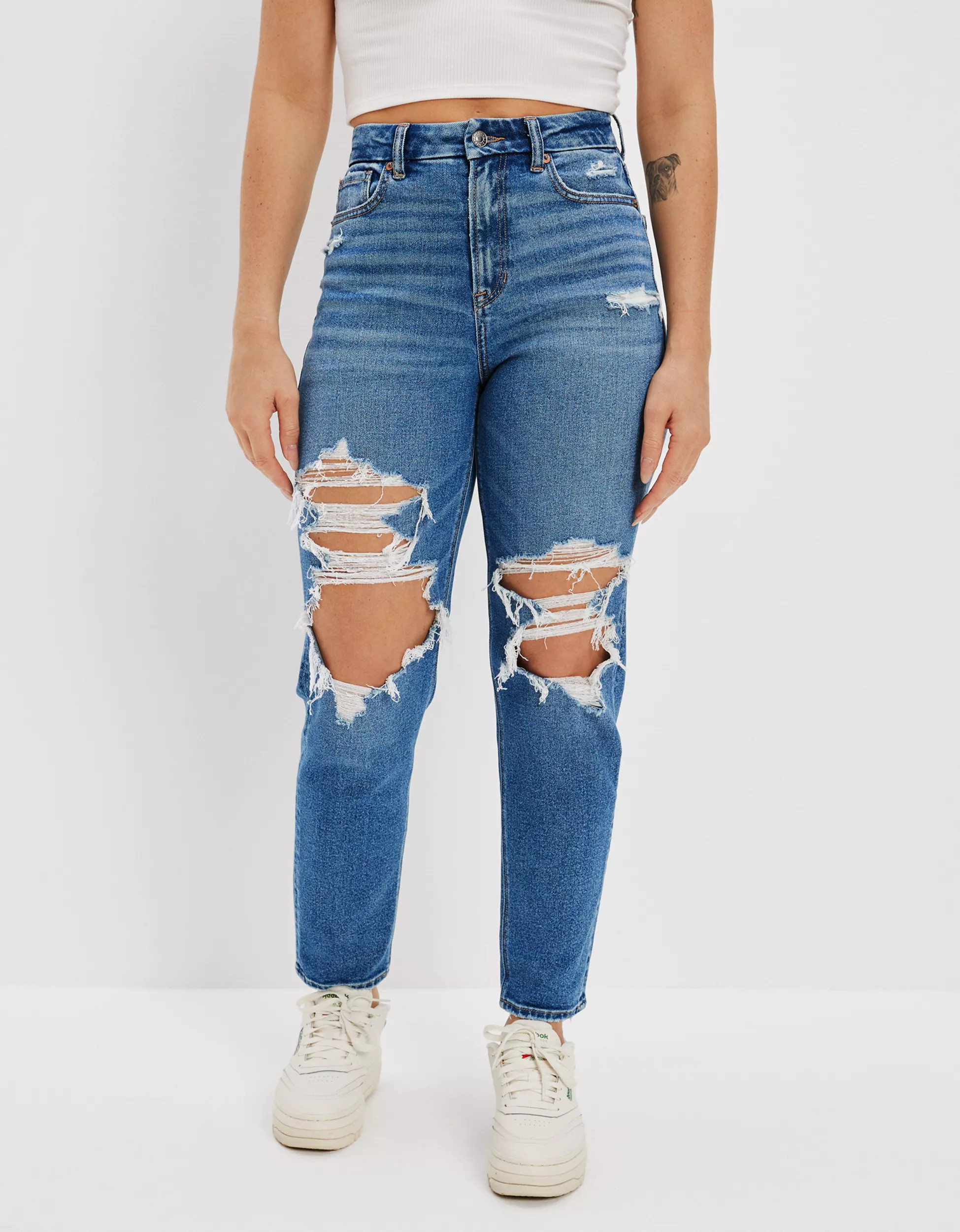 AE Stretch Ripped Curvy Mom Jean | American Eagle Outfitters (US & CA)