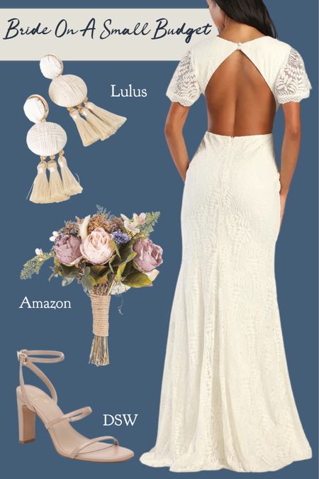 Bridal wedding day look for brides on a small budget.

#whitedress #sandals #tasselearrings #fauxflowers #flowerbouquet

#LTKSeasonal #LTKstyletip #LTKwedding