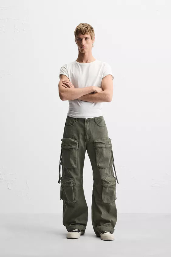 Relaxed fit pants made of cotton denim. Front pockets and back patch pockets. Multi-functional po... | Zara US