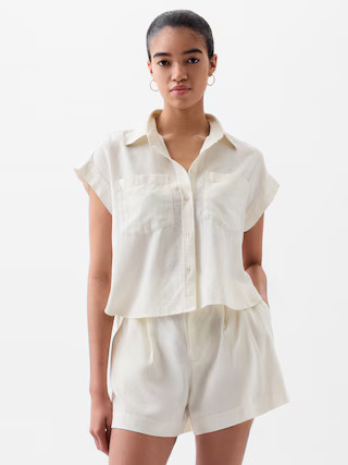 Linen-Blend Cropped Shirt | Gap (US)