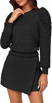 Fisoew Women's 2 Piece Lounge Wear Set Long Sleeve Argyle Sweatshirts and Wrap Skorts Casual Sets | Amazon (US)