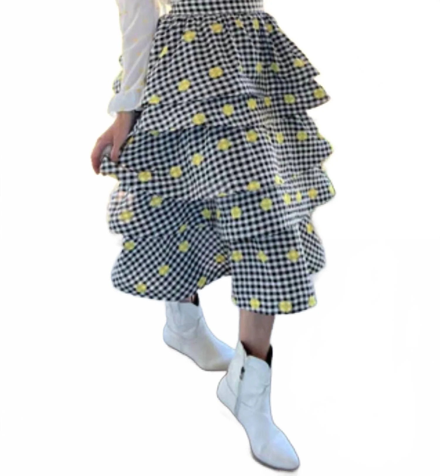 Teagan Tiered Midi Skirt In Gingham Daisy | Shop Simon