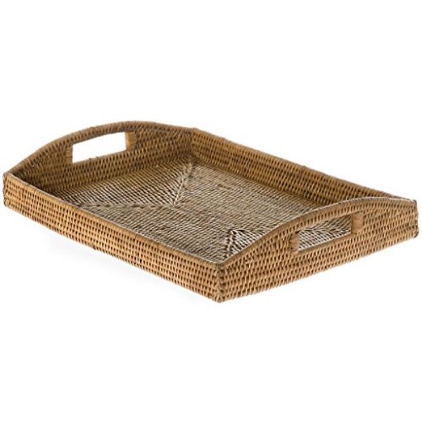 kouboo 1020042 la jolla rattan rectangular serving tray, 18" x 13.5" x 3.5", honey brown | Walmart (US)