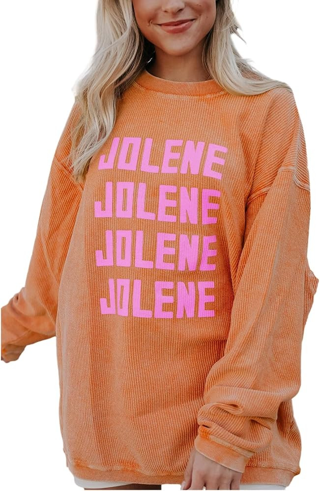 SELINK Sweatshirts for Women Casual Ribbed Corded Oversized Sweatshirt Letter Long Sleeve Round N... | Amazon (US)