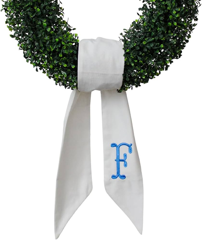 Monogram Wreath Sash for Front Door, White Embroidered Linen Wreath Sash, Porch Accessory for Xma... | Amazon (US)