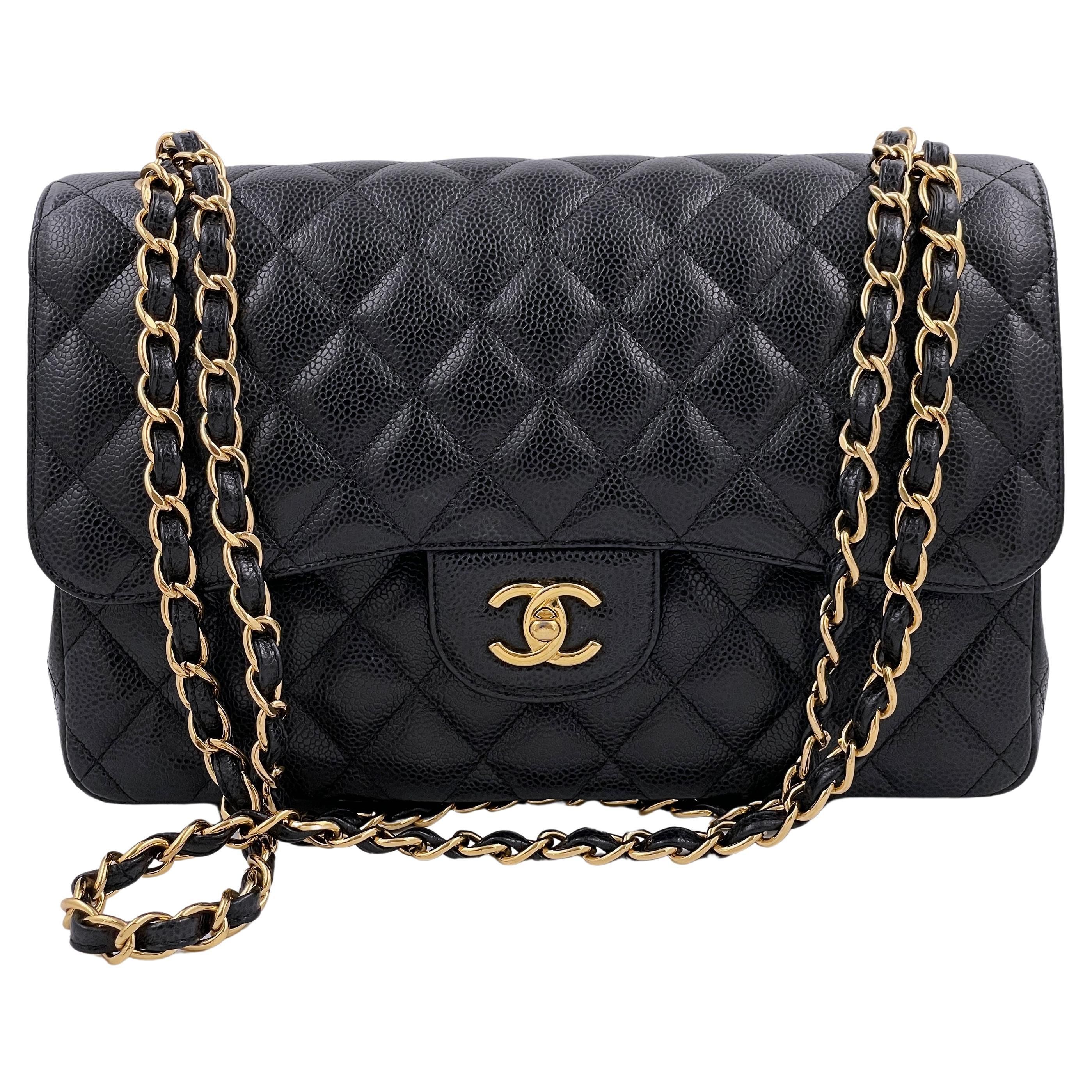 Chanel Black Caviar Jumbo Classic Double Flap Bag Ghw 65399 | 1stDibs
