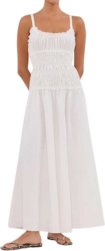 Womens Spaghetti Strap Smocked Maxi Dress Beach Flowy Sundress | Amazon (US)