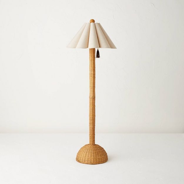 Rattan Floor Lamp with Scallop Shade Beige (Includes LED Light Bulb) - Opalhouse&#8482; designed ... | Target