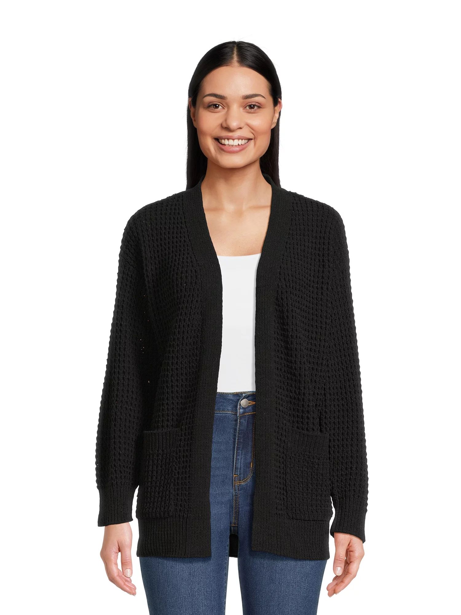 Time and Tru Women's Chenille Waffle Knit Cardigan | Walmart (US)