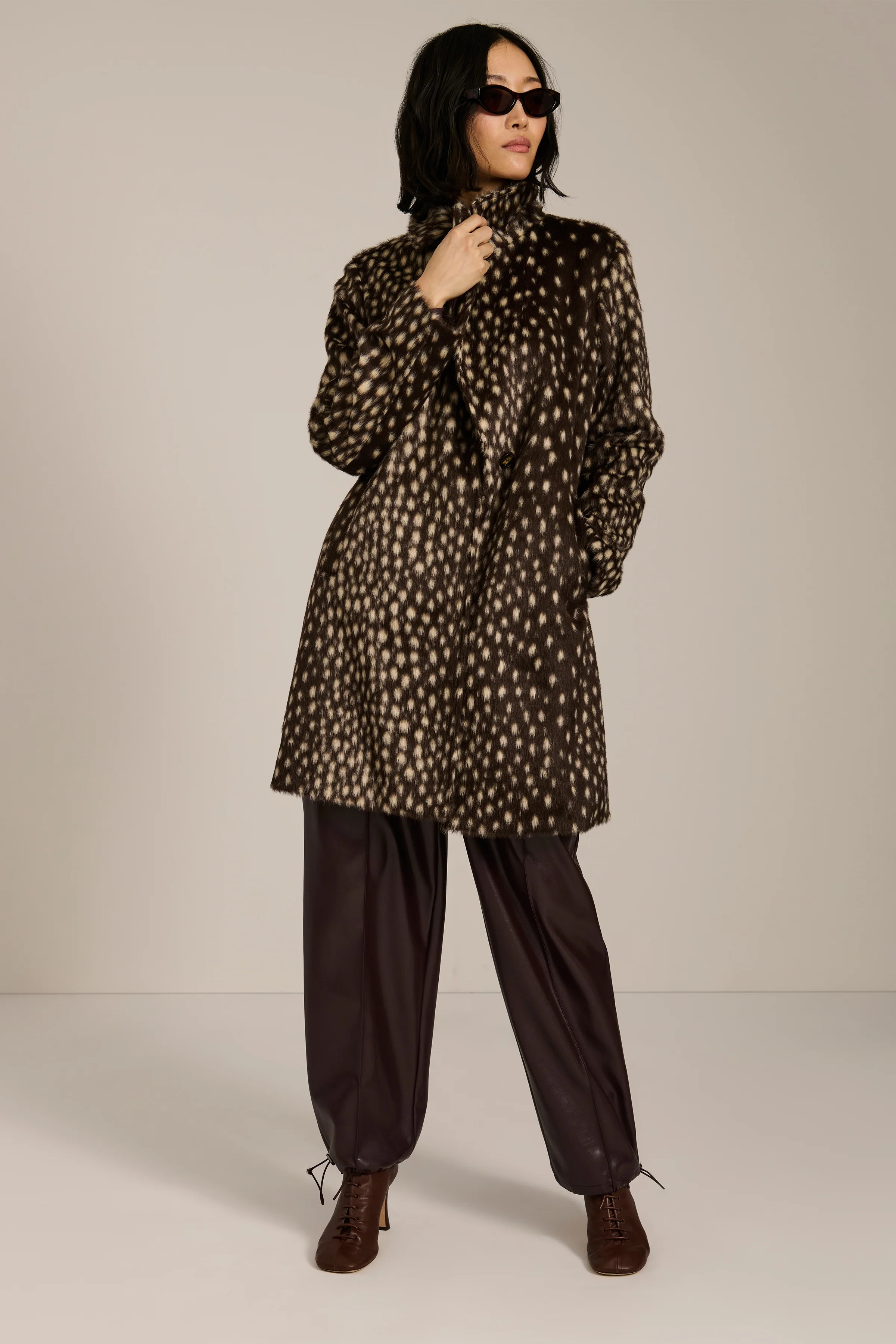 Dakota Bambi Print Tailored Coat - L / Dark Brown | Bernardo Fashions