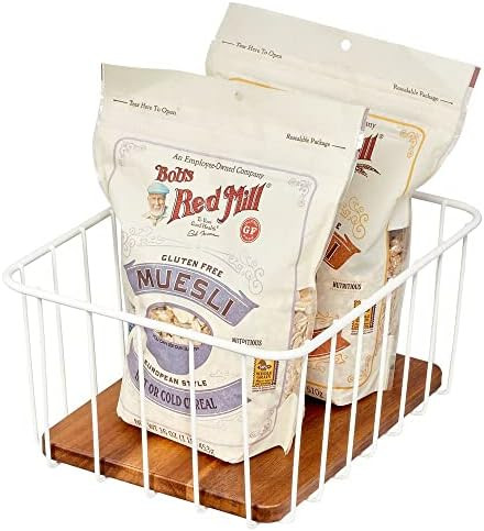 iDesign The Ría Safford Collection Wire Basket with Acacia Wood, 10" x 8" x 5", 16" x 8" x 5" | Amazon (US)