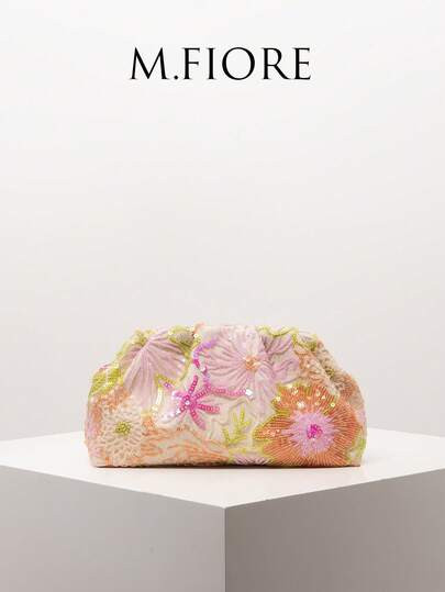 (Random Pattern) Women's Clutch Bag, Sequin Bag, Floral Pattern, Embroidered Bag, Pleated Bag, Party/Evening Wear, Party Accessories, Wedding Supplies, Elegant Ladies Wallet, Women's Gift | SHEIN