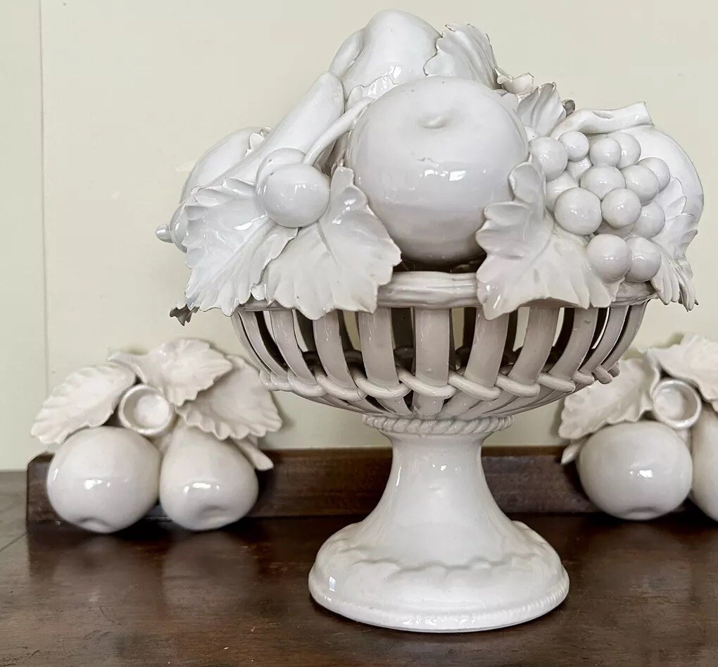 Blanc de Chine Handmade Italian Cremeware Fruit Basket w/1 Candlestick Holder  | eBay | eBay US