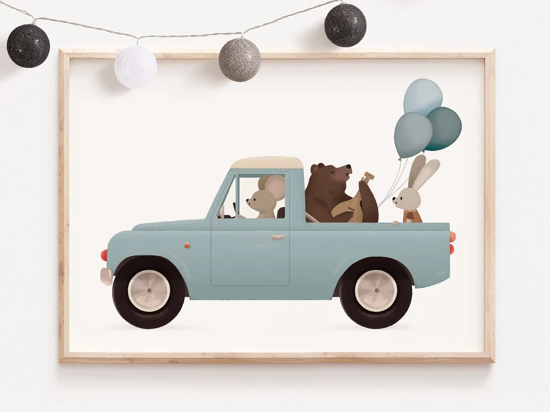 Whimsical Animals Nursery Animals Art Animals on Cars Truck - Etsy | Etsy (US)