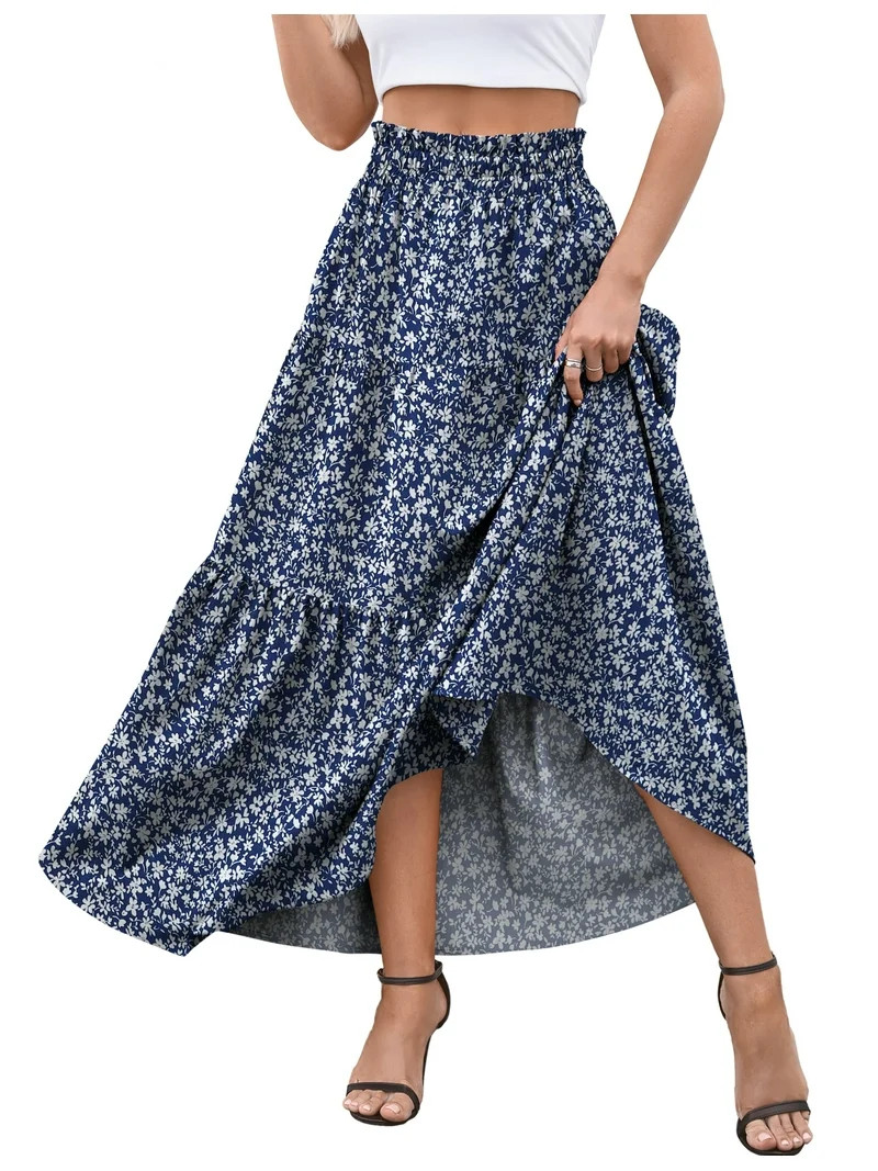a.Jesdani Womens Maxi Skirts Casual Elastic High Waist Swing Tiered Beach Maxi Skirt s-xxl | Walmart (US)