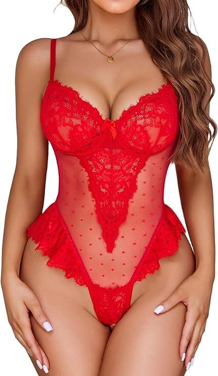 Avidlove Sexy Lingerie for Women Lace Teddy Lingerie One Piece Bodysuit Deep V Babydoll Nightgown | Amazon (US)