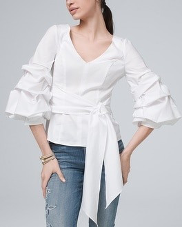 Statement-Sleeve Poplin Blouse | White House Black Market