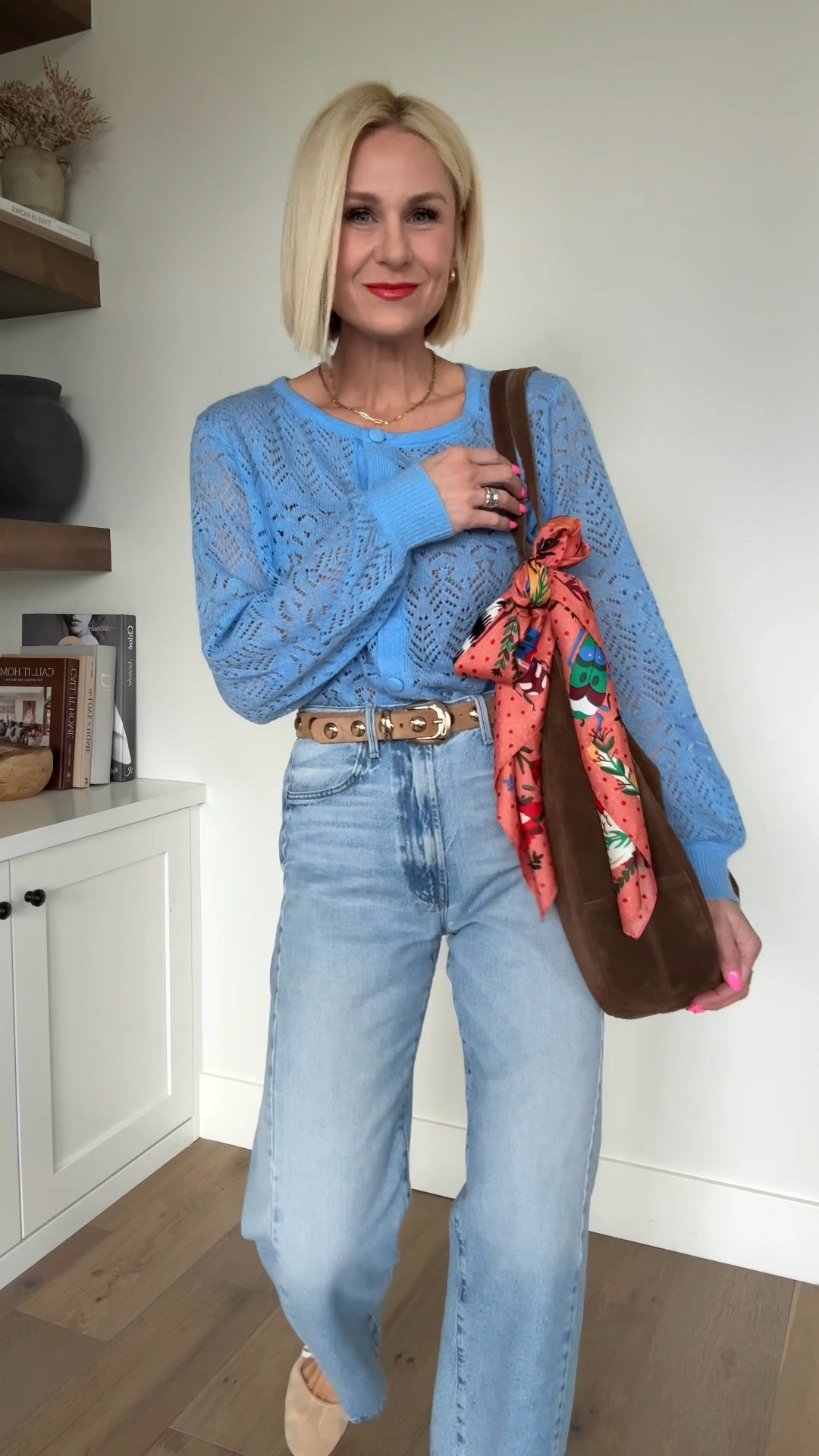 Simple spring outfit! 
*linked the nude cami I’m wearing underneath.
Adding all the fun accessories. This $6 silk scarf is going to be on repeat!
Everything fits tts

 #LTKOver40 #LTKmomlife

spring outfits 2026
date night outfits
work outfits


#LTKgrwm #LTKMothersDay #LTKmomlife